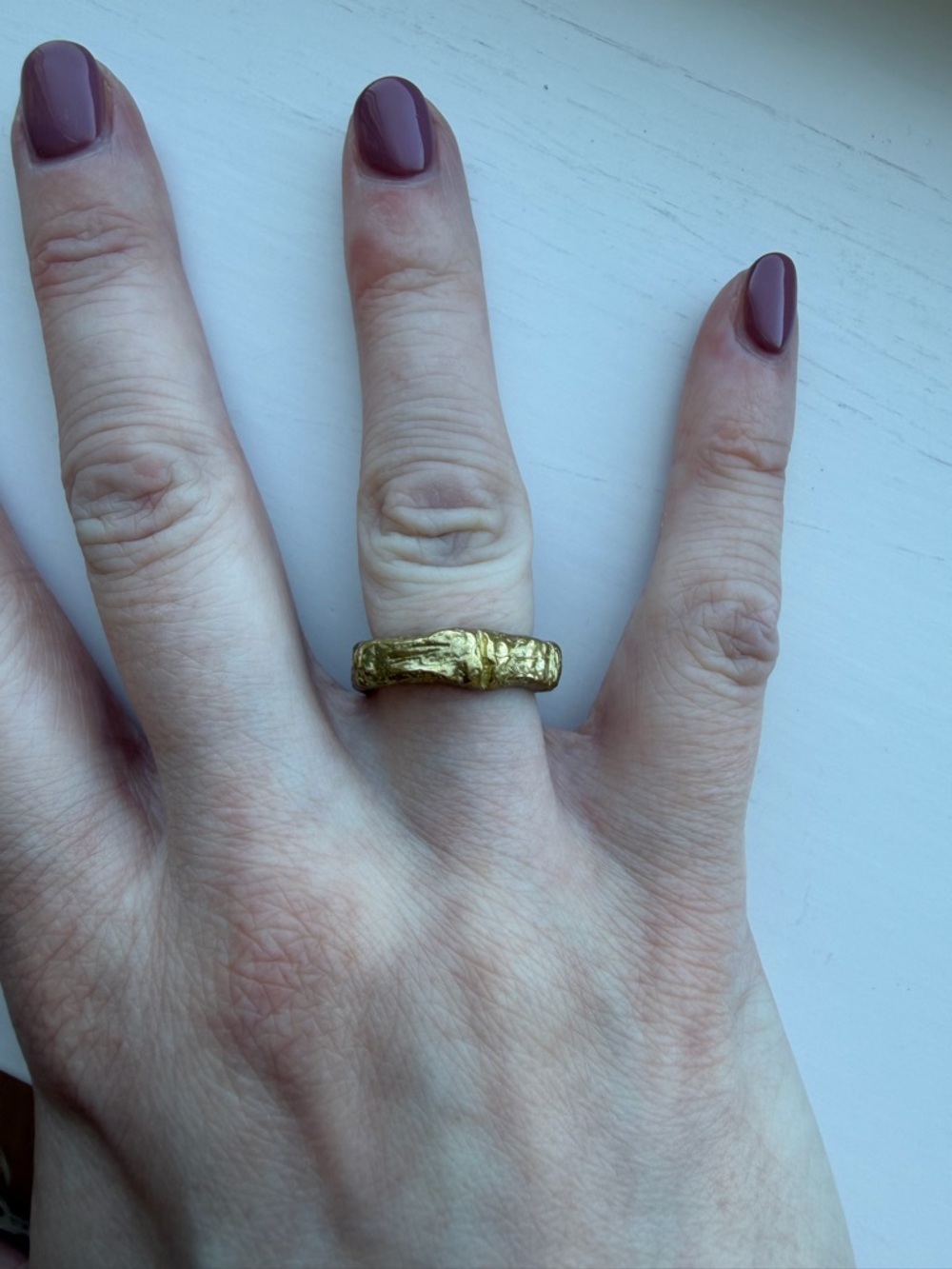 Maison Irem Chunky Textured Gold Tone Brass Bamboo Ring - Size 6.5